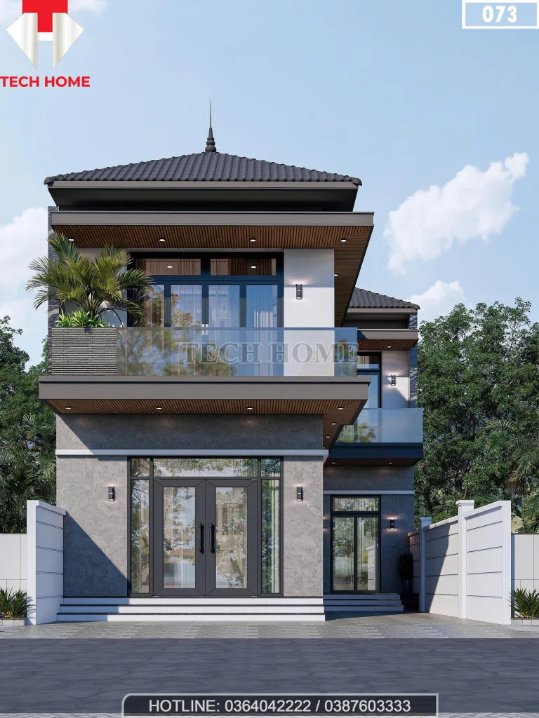 Phối cảnh mặt tiền mẫu nhà mái Nhật 2 tầng hiện đại diện tích 100m2 tại Hải Phòng.