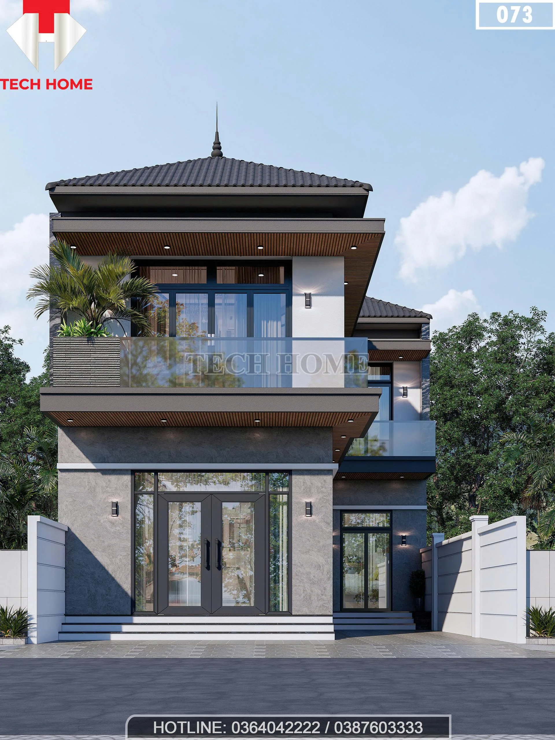 Phối cảnh mặt tiền mẫu nhà mái Nhật 2 tầng hiện đại diện tích 100m2 tại Hải Phòng.