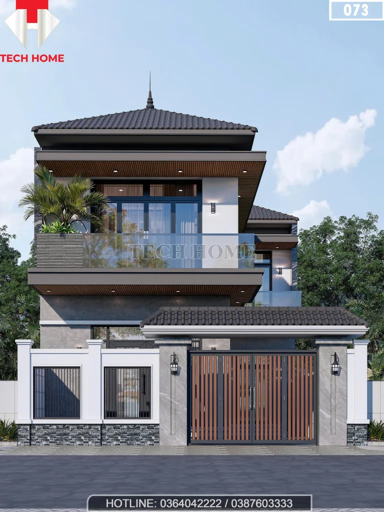 Tổng quát mẫu nhà mái Nhật 2 tầng hiện đại