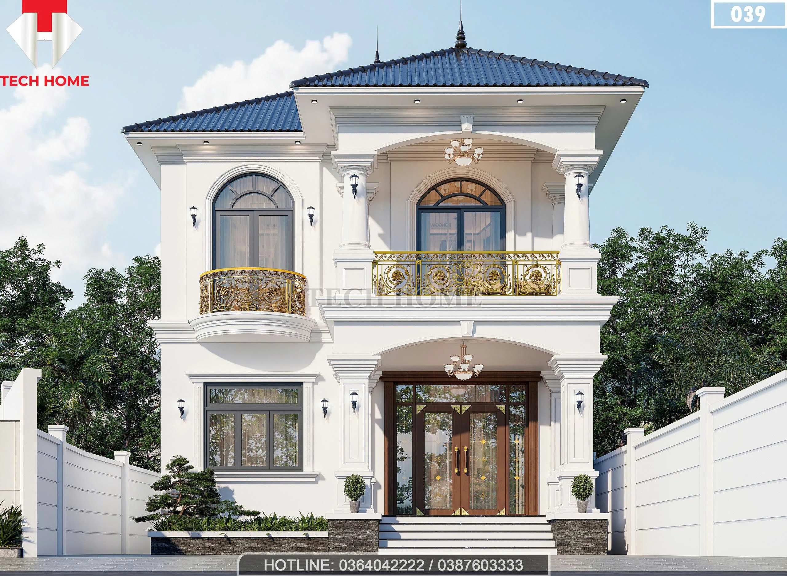 Phối cảnh mặt tiền mẫu nhà mái Nhật 2 tầng tân cổ điển sang trọng của Anh Sáng tại Phú Thọ.