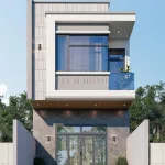 Phối cảnh mặt tiền mẫu nhà ống 2 tầng 4 phòng ngủ hiện đại tại Hoa Lư Ninh Bình.