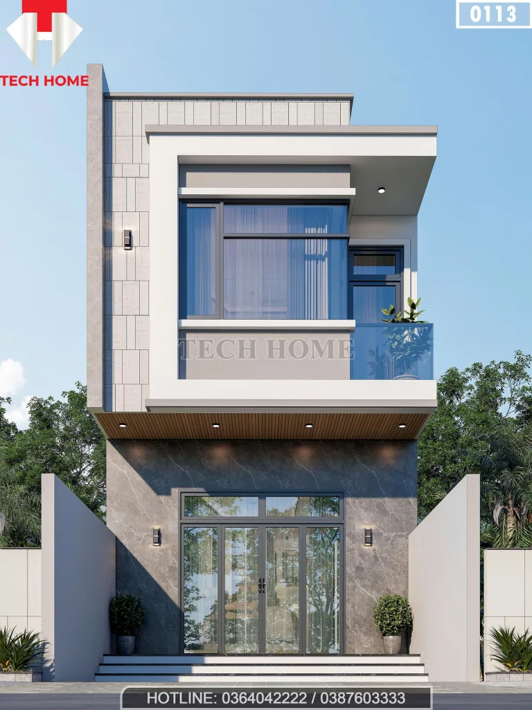 Phối cảnh mặt tiền mẫu nhà ống 2 tầng 4 phòng ngủ hiện đại tại Hoa Lư Ninh Bình.