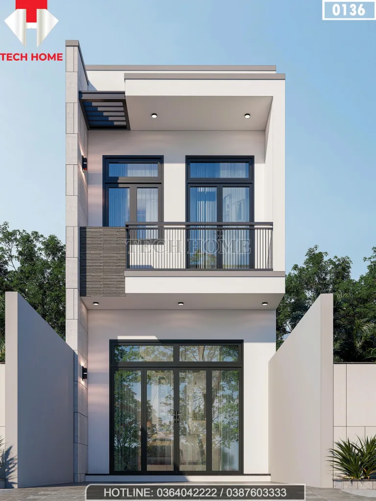 Phối cảnh mặt tiền hiện đại mẫu nhà ống 2 tầng 4x15m tại Hải Phòng của chị Linh.