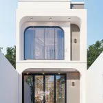 Phối cảnh mặt tiền mẫu nhà ống 2 tầng hiện đại thiết kế bo góc độc đáo tại Hải Phòng.