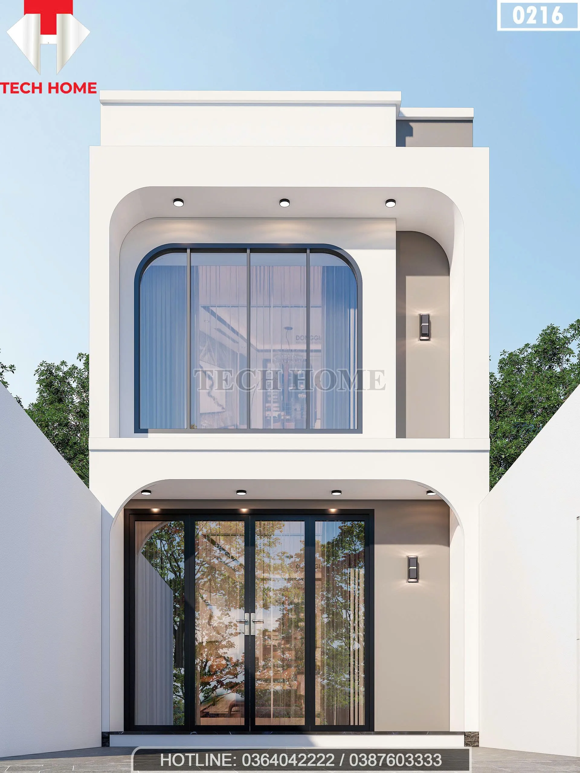 Phối cảnh mặt tiền mẫu nhà ống 2 tầng hiện đại thiết kế bo góc độc đáo tại Hải Phòng.