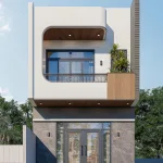 Phối cảnh chính diện mẫu nhà ống 2 tầng hiện đại sang trọng tại Quỳnh Phụ, Hưng Yên.