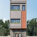 Phối cảnh mặt tiền chính diện mẫu nhà ống 3 tầng đẹp hiện đại của anh Hoàng tại Hưng Yên.