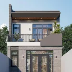 Phối cảnh mặt tiền mẫu nhà phố 2 tầng hiện đại diện tích 75m2 tại Sơn La.