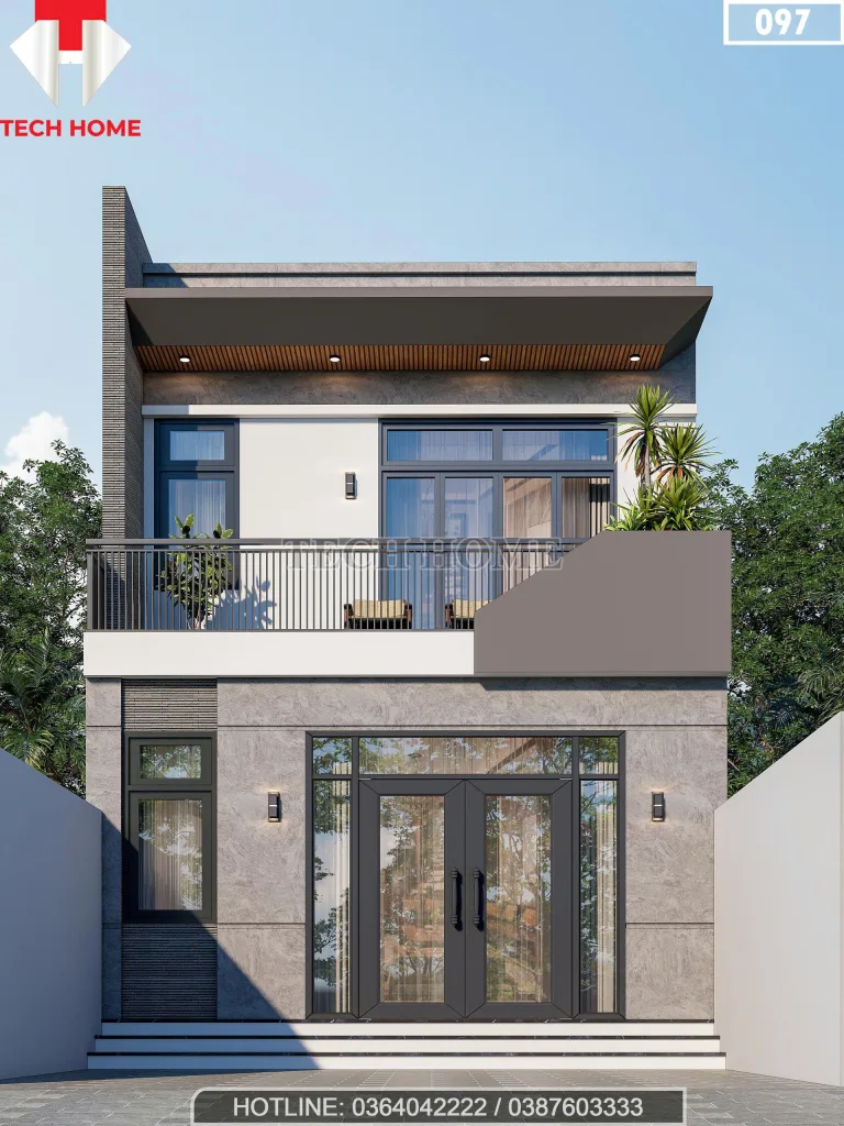 Phối cảnh mặt tiền mẫu nhà phố 2 tầng hiện đại diện tích 75m2 tại Sơn La.