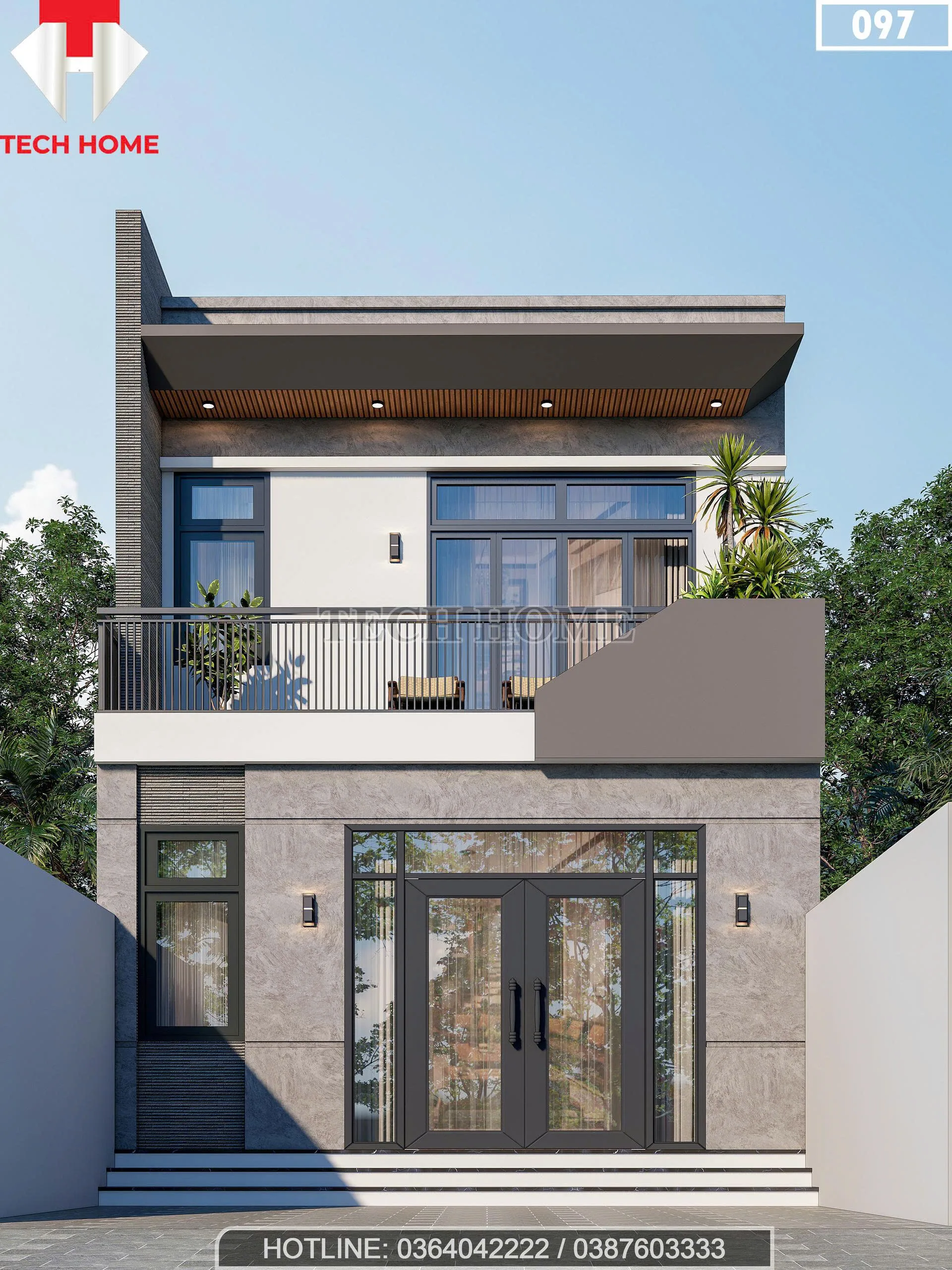 Phối cảnh mặt tiền mẫu nhà phố 2 tầng hiện đại diện tích 75m2 tại Sơn La.