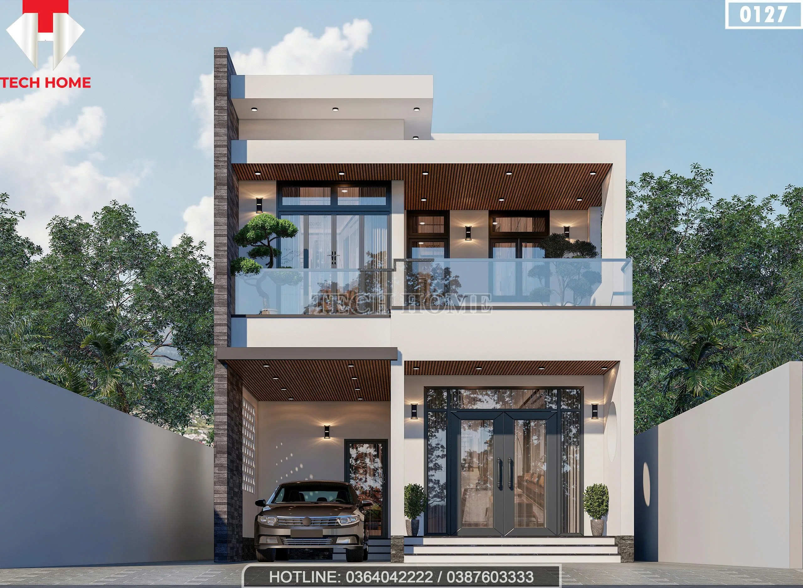 Phối cảnh mặt tiền mẫu nhà phố 2 tầng hiện đại diện tích 7x14m tại Nghi Sơn.