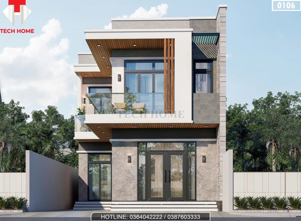 Phối cảnh mặt tiền mẫu nhà phố 2 tầng hiện đại 85m2 sang trọng tại Bắc Ninh của Anh Hiệp.