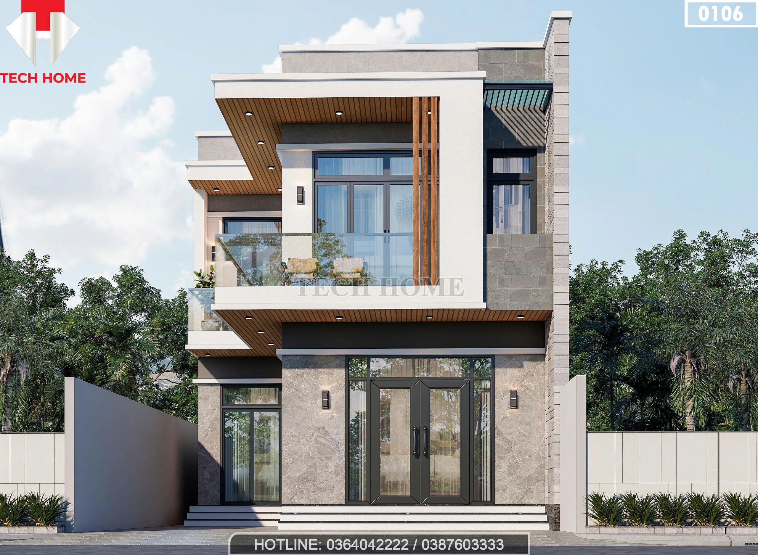 Phối cảnh mặt tiền mẫu nhà phố 2 tầng hiện đại 85m2 sang trọng tại Bắc Ninh của Anh Hiệp.