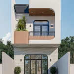 Phối cảnh mặt tiền chính diện mẫu nhà phố 2 tầng hiện đại diện tích 107m2 tại Tuyên Quang.