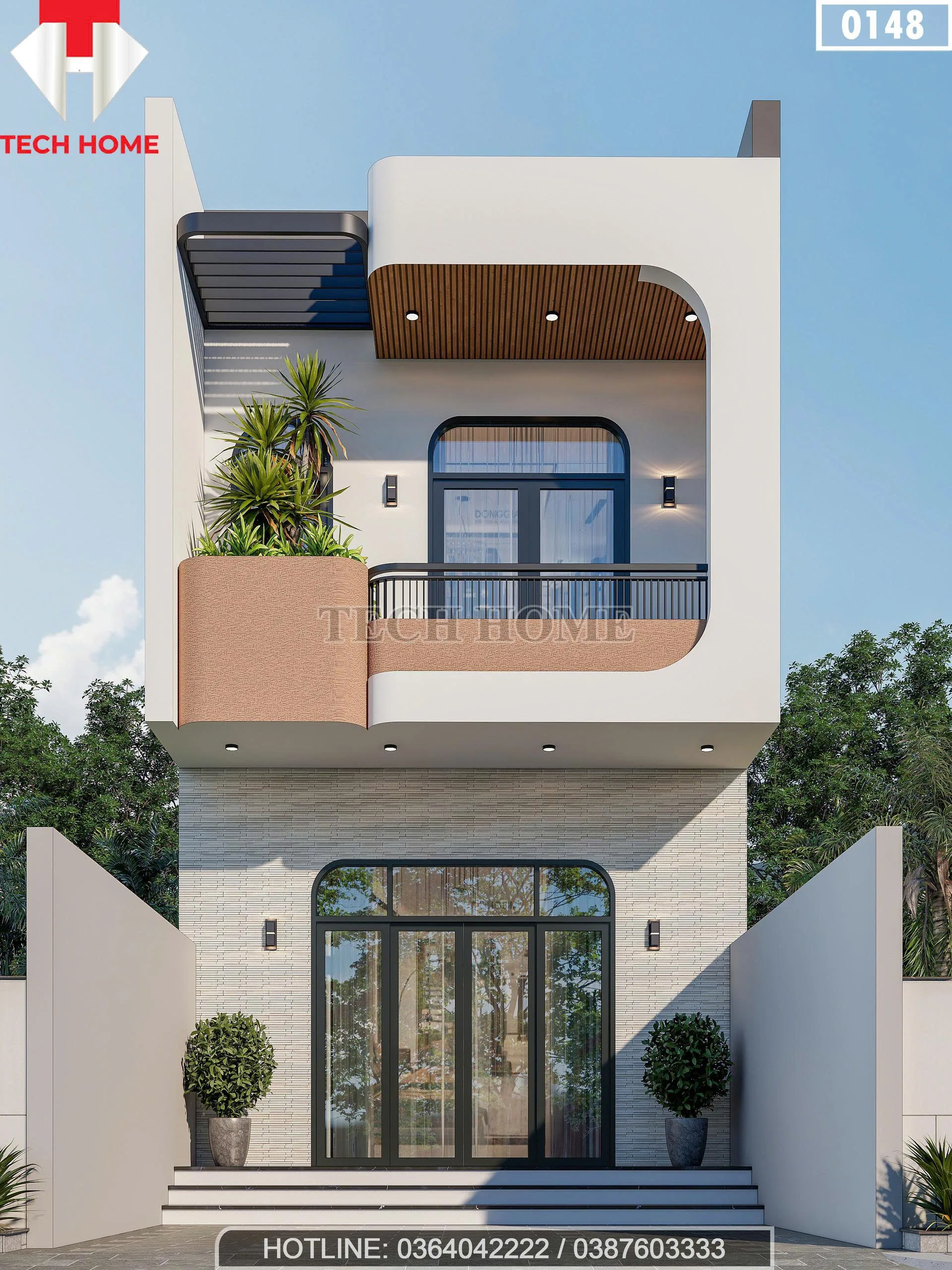 Phối cảnh mặt tiền chính diện mẫu nhà phố 2 tầng hiện đại diện tích 107m2 tại Tuyên Quang.