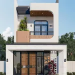 Tổng thể mặt trước mẫu nhà phố 2 tầng hiện đại