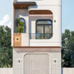 Phối cảnh mặt tiền mẫu nhà phố 2 tầng hiện đại uốn vòm độc đáo của anh Hùng tại Mê Linh.