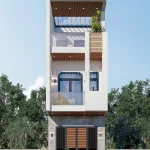 Phối cảnh mặt tiền chính diện mẫu nhà phố 3 tầng hiện đại diện tích 4x18m tại Bắc Giang.