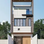 Phối cảnh chính diện mẫu nhà phố 3 tầng hiện đại mặt tiền 5m sang trọng tại Hòa Xá Hà Nội.