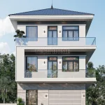 Phối cảnh mặt tiền mẫu nhà phố 3 tầng mái Nhật hiện đại tại Chí Linh Hải Dương.