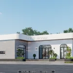 Góc nghiêng mẫu nhà cấp 4 mái bằng thiết kế theo phong cách villa nghỉ dưỡng.