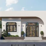 Phối cảnh chính diện nhà cấp 4 mái bằng bo cong hiện đại cực kỳ hút mắt.