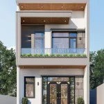 Phối cảnh mặt tiền mẫu nhà ống 2 tầng hiện đại sang trọng tại Nam Định của anh Toàn.