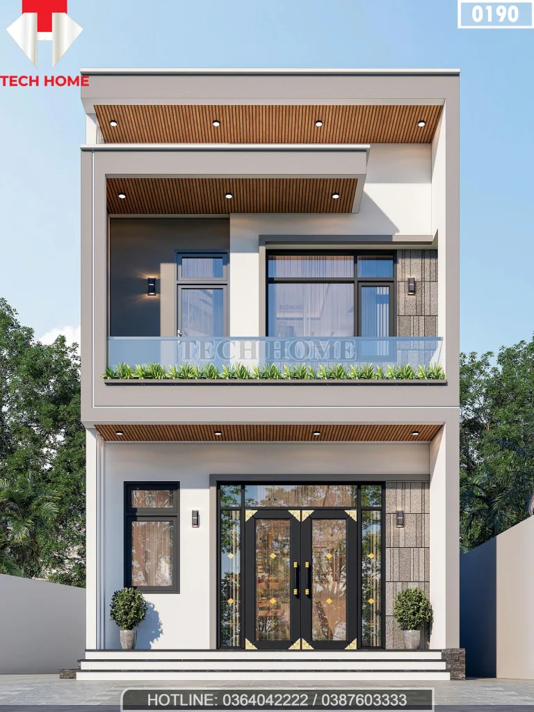 Phối cảnh mặt tiền mẫu nhà ống 2 tầng hiện đại sang trọng tại Nam Định của anh Toàn.