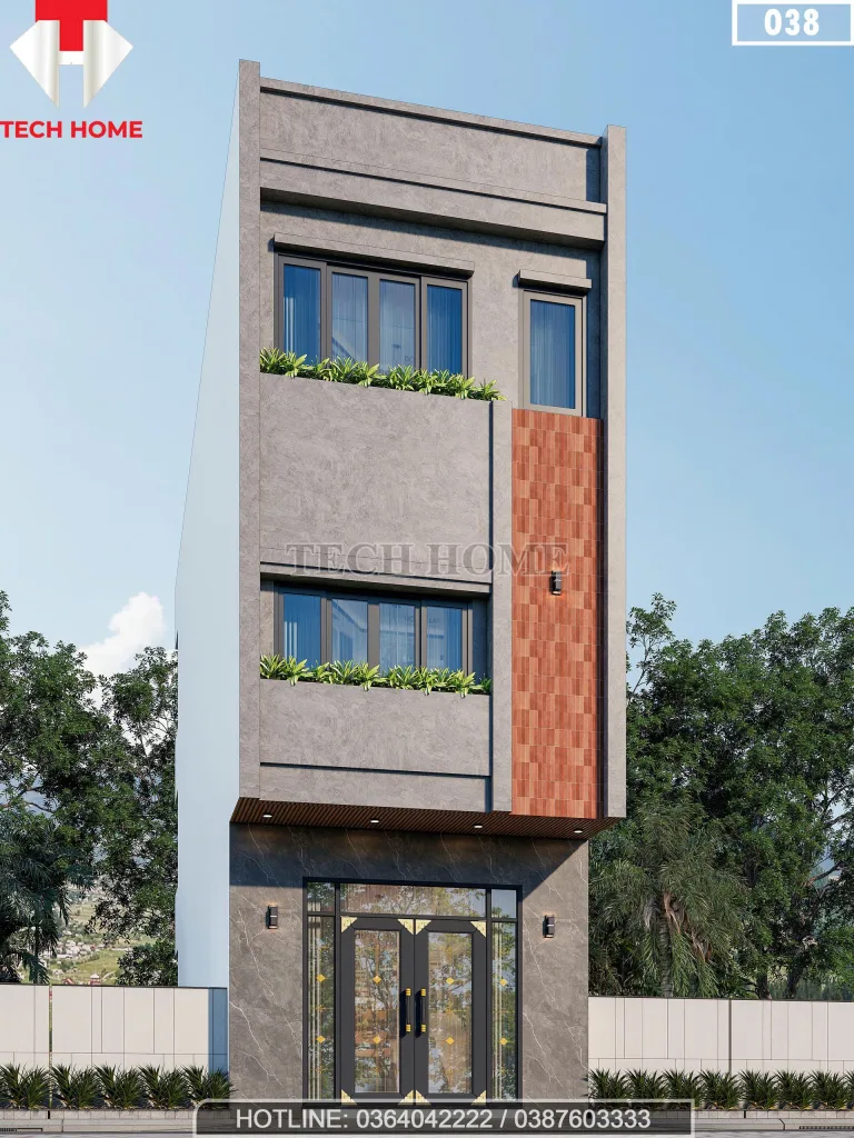 Phối cảnh góc nghiêng mẫu nhà ống 3 tầng đẹp