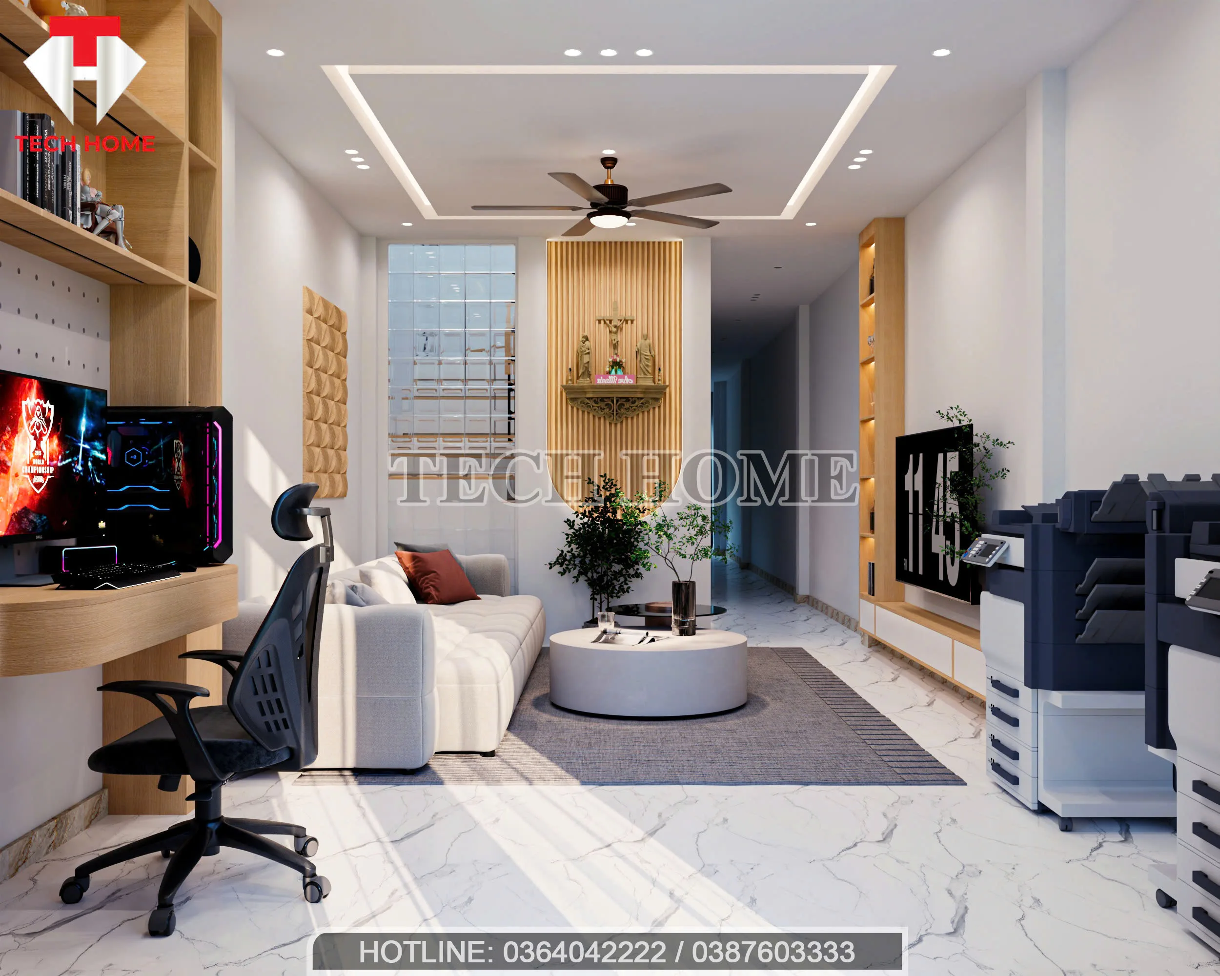 Thiết kế nội thất phòng khách hiện đại kết hợp không gian kinh doanh tầng 1 nhà Anh Phúc.