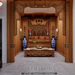 Nội thất phòng thờ gỗ tự nhiên tinh xảo trong thiết kế nội thất hiện đại mẫu nhà cấp 4 tại Quảng Yên.