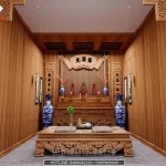 Nội thất phòng thờ gỗ tự nhiên tinh xảo trong thiết kế nội thất hiện đại mẫu nhà cấp 4 tại Quảng Yên.