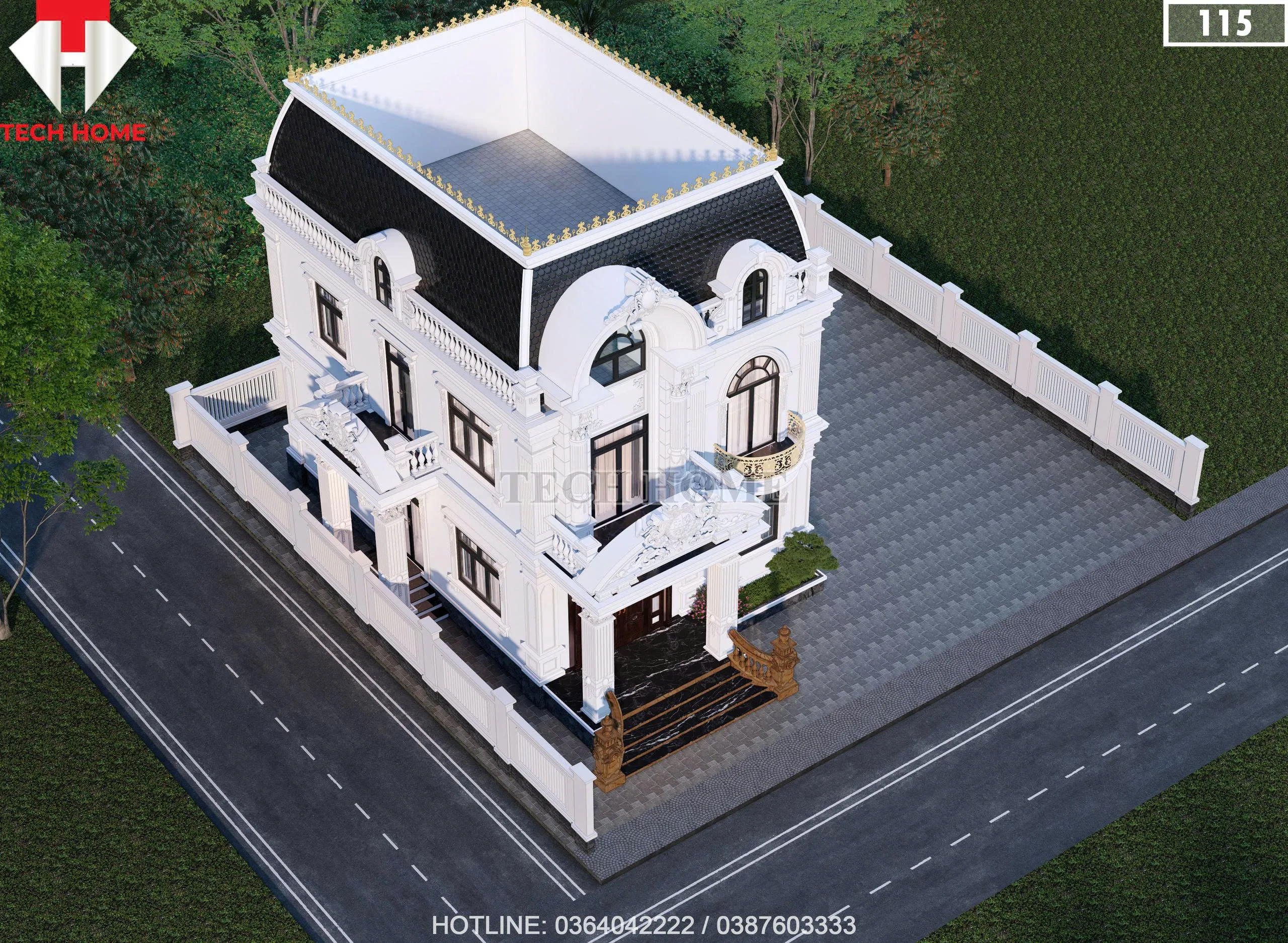 Tổng thể từ trên cao mẫu biệt thự tân cổ điển 2 tầng diện tích 231m2 của gia đình anh Mùi.