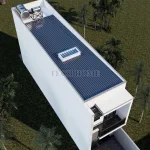 Tổng thể mái tôn và ô lấy sáng mẫu nhà ống 2 tầng 4x15m nhìn từ trên cao.