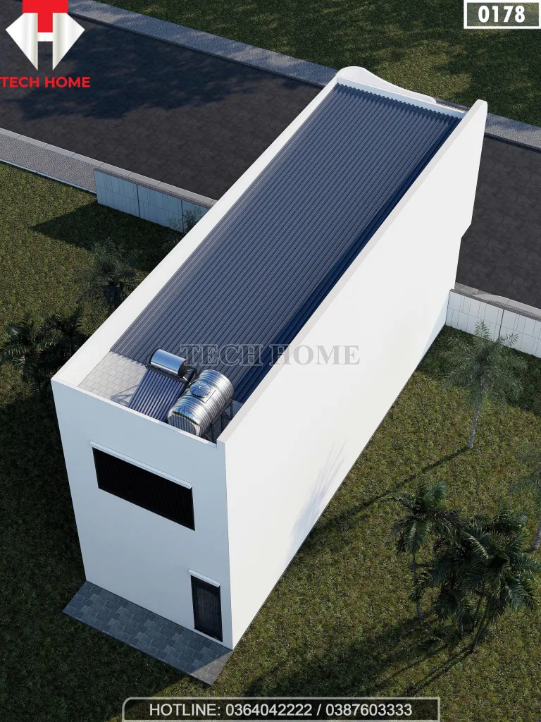 Tổng thể mặt sau mẫu nhà phố 2 tầng hiện đại