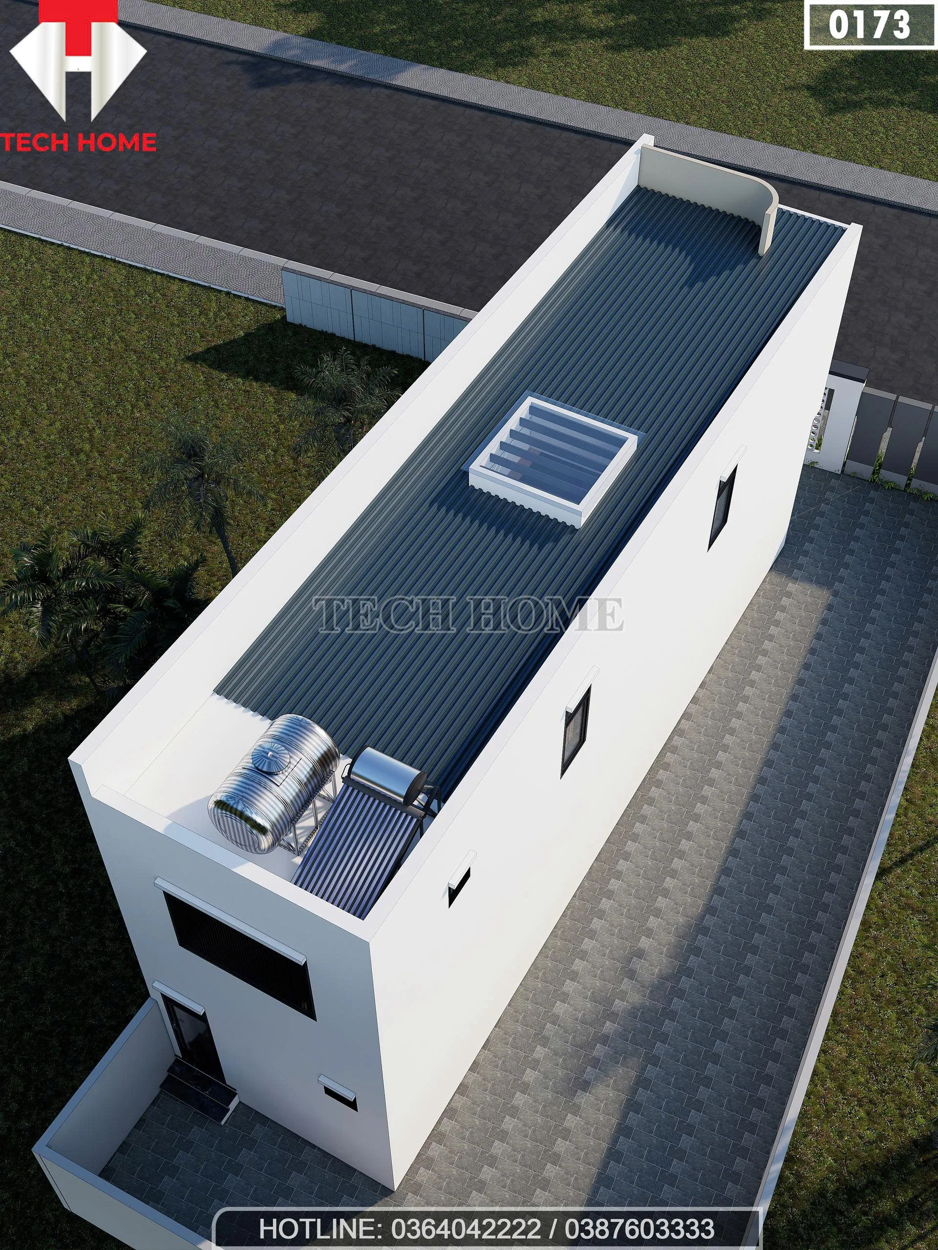 Tổng thể mặt sau mẫu nhà phố 2 tầng hiện đại