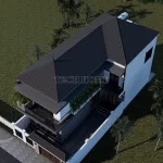 Góc nhìn tổng thể hệ mái Nhật và kiến trúc mẫu nhà mái Nhật 2 tầng hiện đại nhìn từ trên cao.