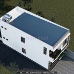 Tổng thể mẫu nhà 2 tầng 4 phòng ngủ hiện đại lợp mái tôn chống nóng tiết kiệm chi phí.