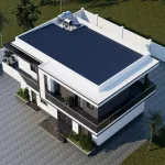Tổng thể mẫu nhà 2 tầng hiện đại 100m2 từ trên cao với hệ mái bằng hiện đại