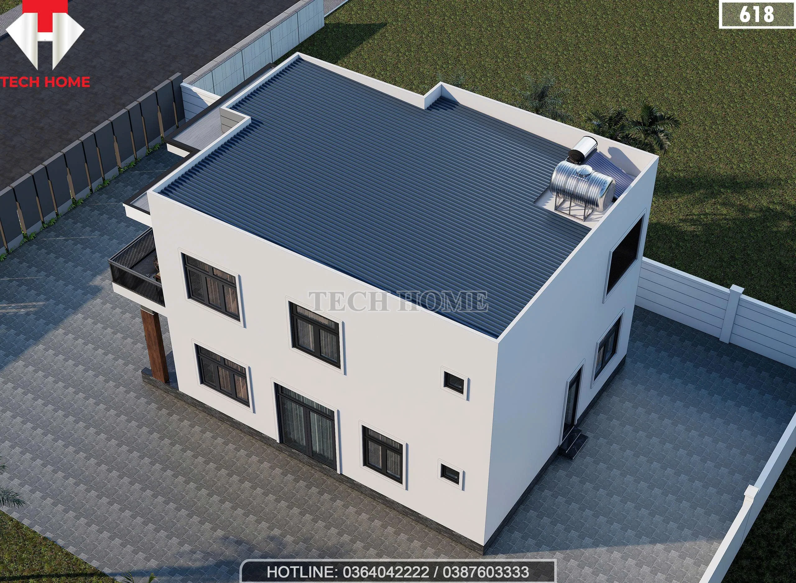 Tổng thể mẫu nhà 2 tầng mái bằng hiện đại