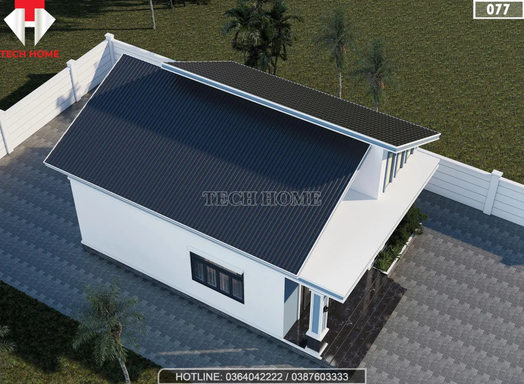 Tổng thể mẫu nhà cấp 4 mái lệch