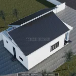 Tổng thể phối cảnh từ trên cao mẫu nhà cấp 4 mái lệch diện tích thiết kế 100m2.