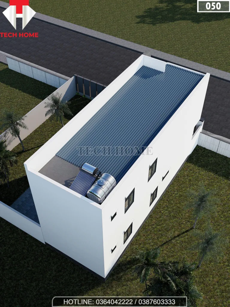 Tổng thể mặt sau mẫu nhà ống 2 tầng hiện đại