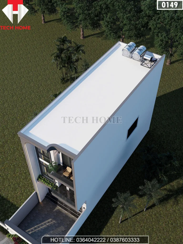 Tổng thể mẫu nhà ống 3 tầng hiện đại mái bằng diện tích sàn 100m2 của gia đình anh Trực.