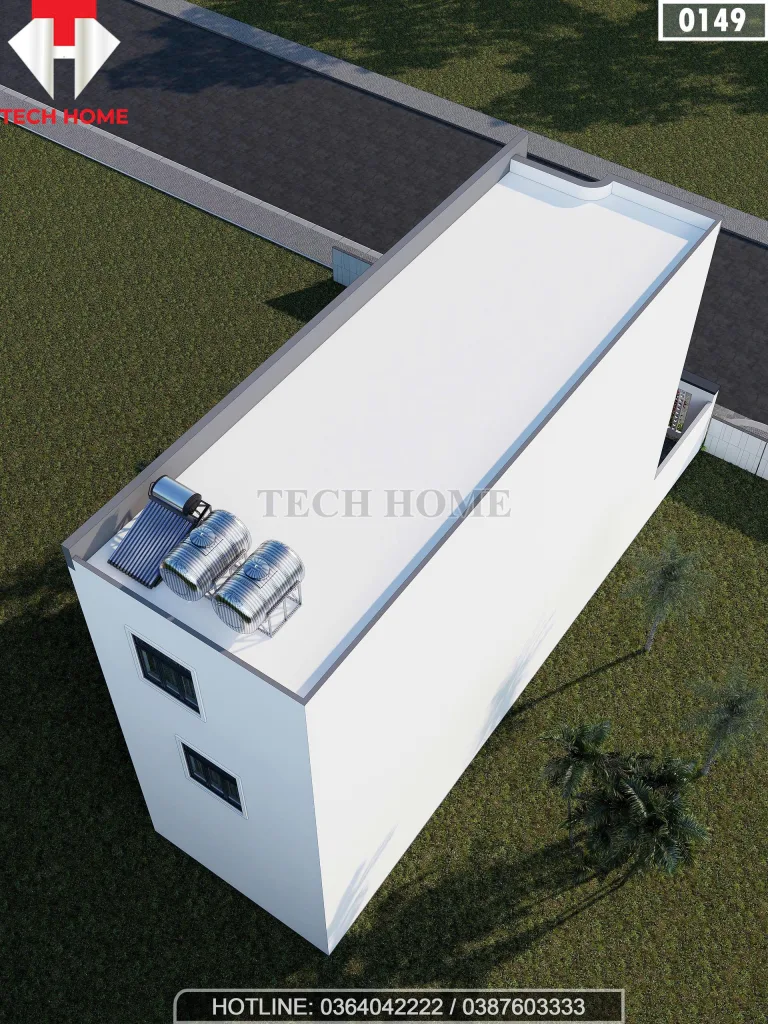 Tổng thể mặt sau Mẫu nhà ống 3 tầng hiện đại