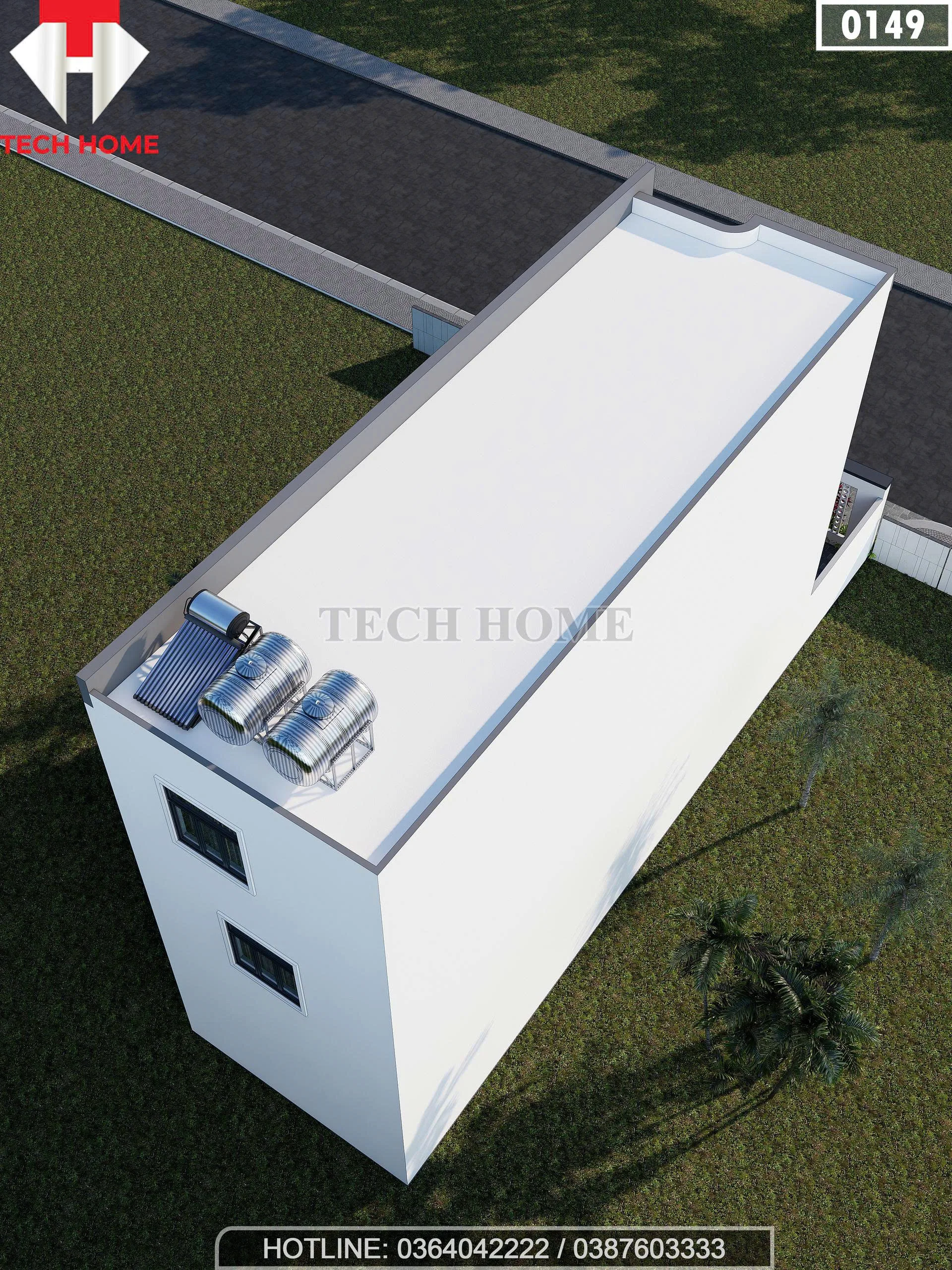 Tổng thể mặt sau Mẫu nhà ống 3 tầng hiện đại