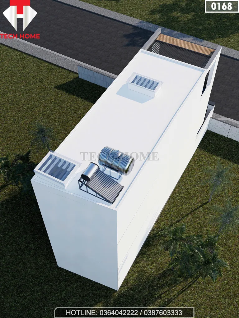 Tổng thể mặt sau mẫu nhà phố 3 tầng hiện đại