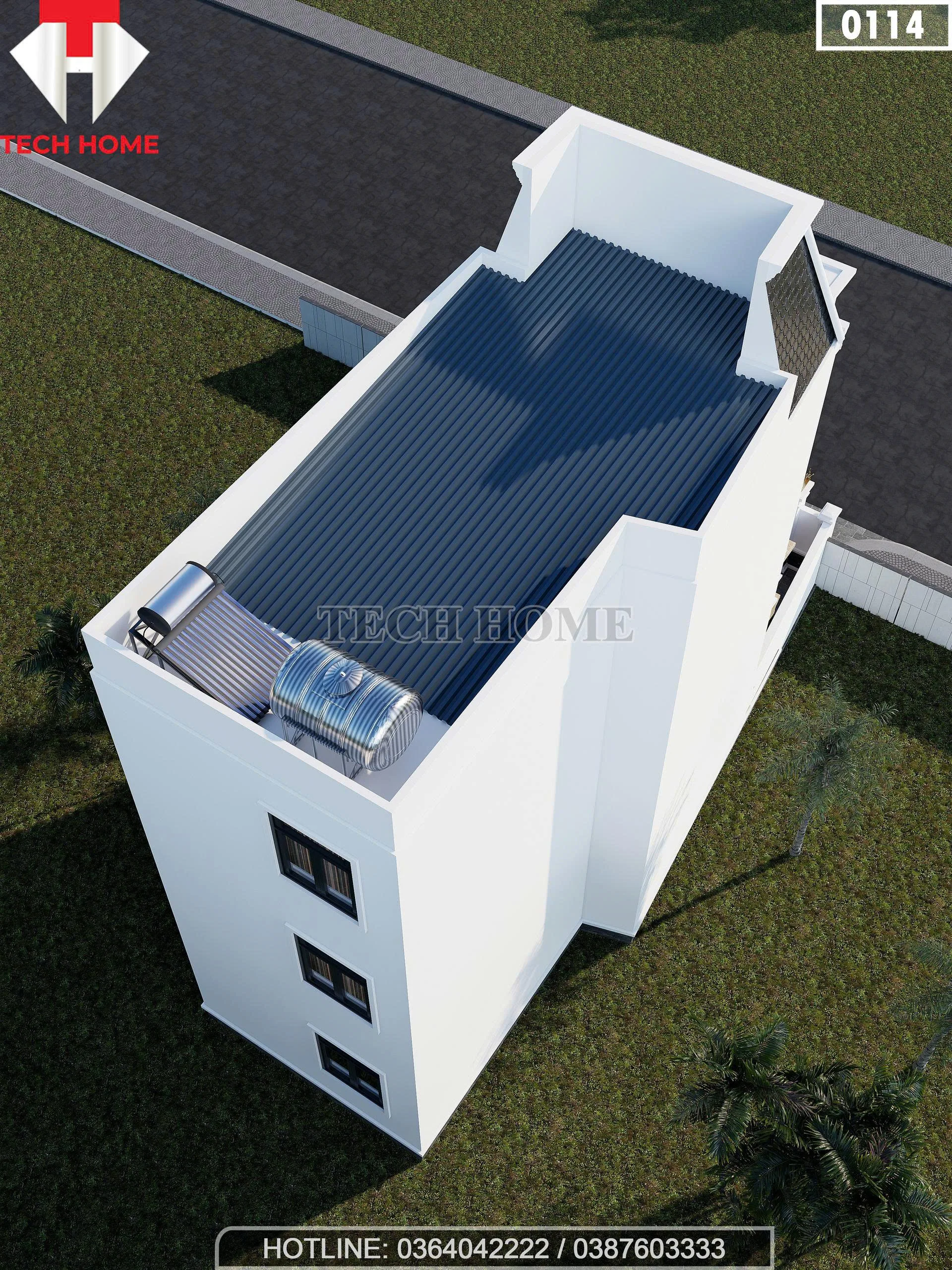 Tổng thể mặt sau mẫu nhà phố tân cổ điển 3 tầng