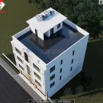 Phối cảnh tổng thể từ trên cao mẫu nhà phố tân cổ điển 4 tầng diện tích 208m2 có sân thượng.