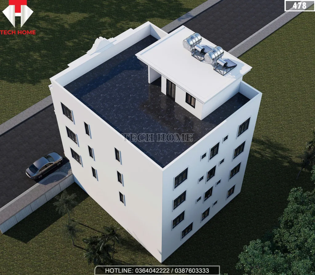 Tổng thể mẫu nhà phố tân cổ điển 4 tầng
